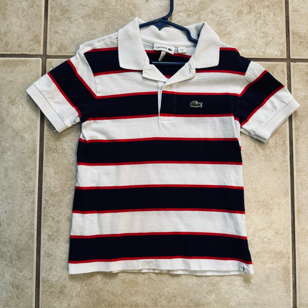Lacoste Kids Polo Shirt - Navy, Red, White Stripes